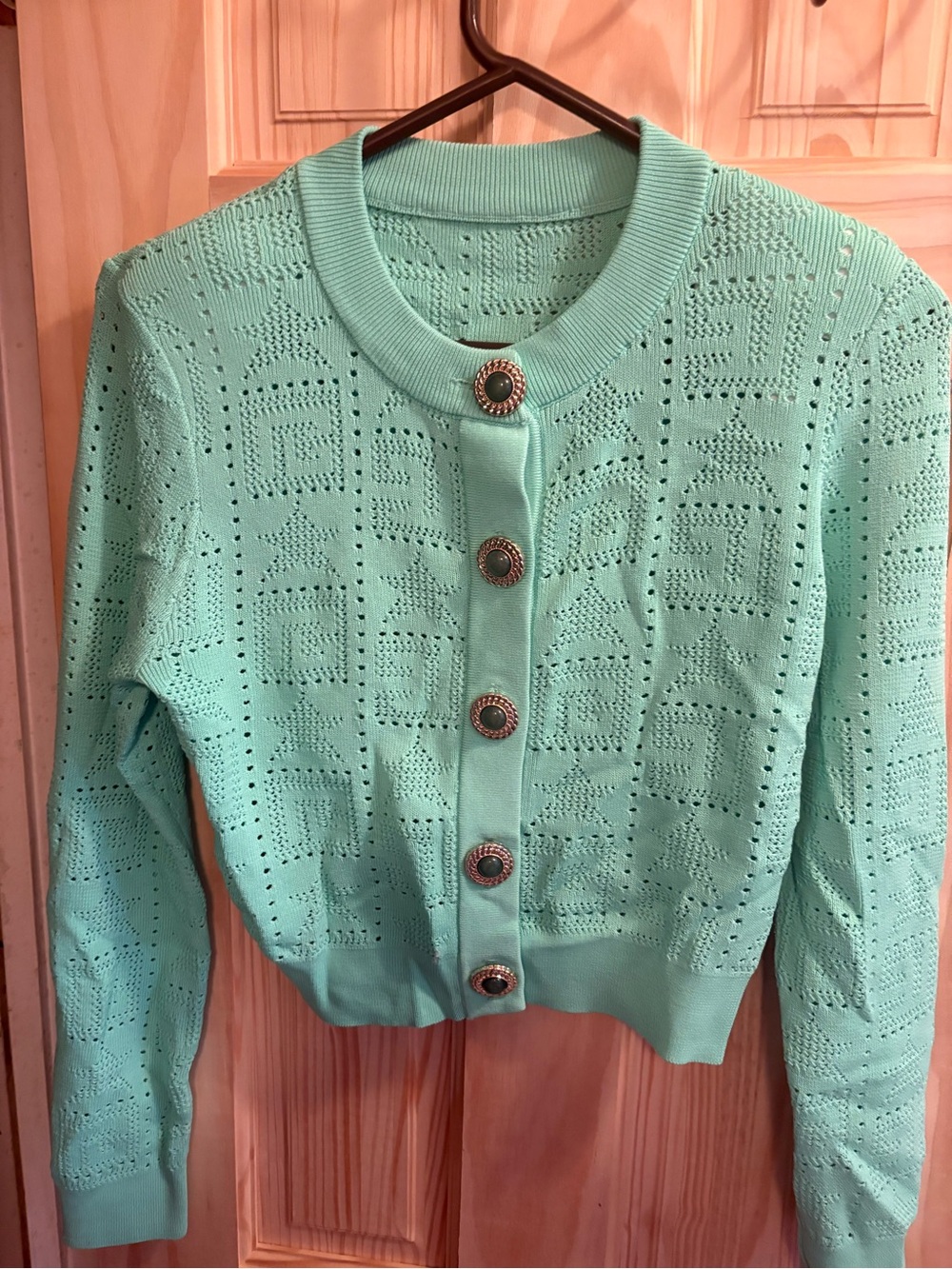 FASHION Women's Mint Crewneck Button Cardigan Sweater